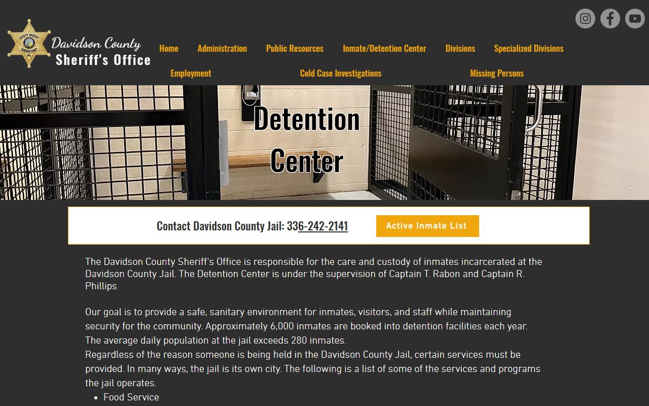 Davidson County Jail detention center inmate services record